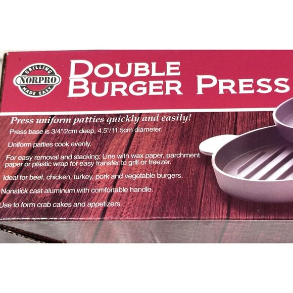 Norpro Double Burger Press Nonstick Cast Aluminum For Uniform Patties Cast Gift - Picture 2 of 3